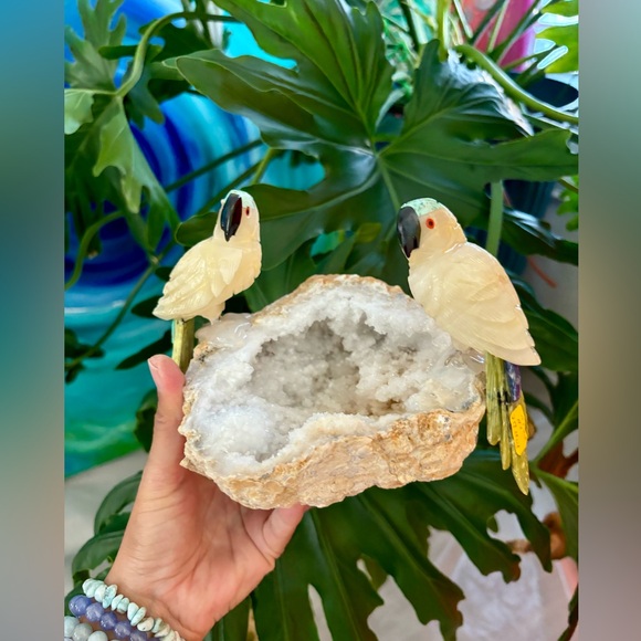 Parrots Carvings on Quartz Geode - Picture 4 of 4
